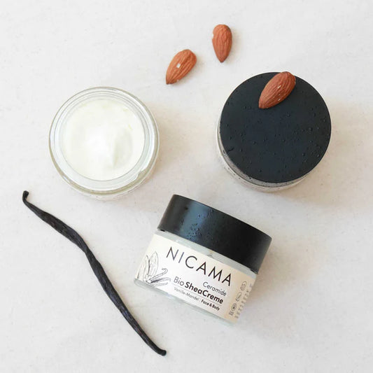 NICAMA Ceramide Bio Sheacreme Mandel-Vanille – Naturkosmetik, 50 ml Handcreme Nicama