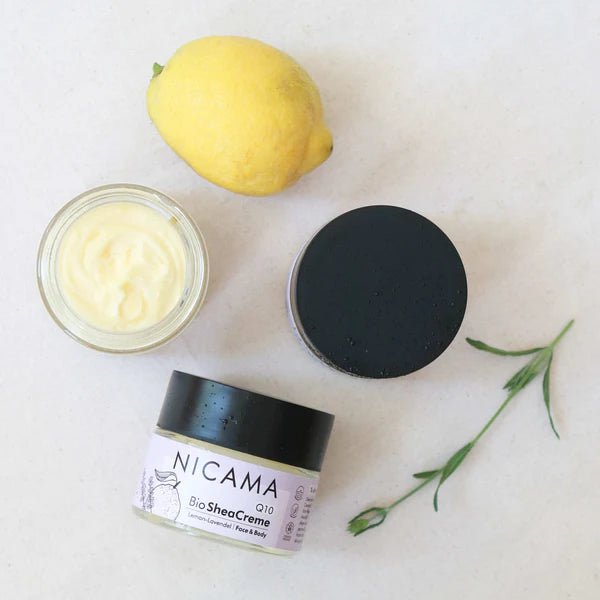 NICAMA Q10 Bio Sheacreme Lemon-Lavendel – Anti-Aging Naturkosmetik, 50 ml Handcreme Nicama