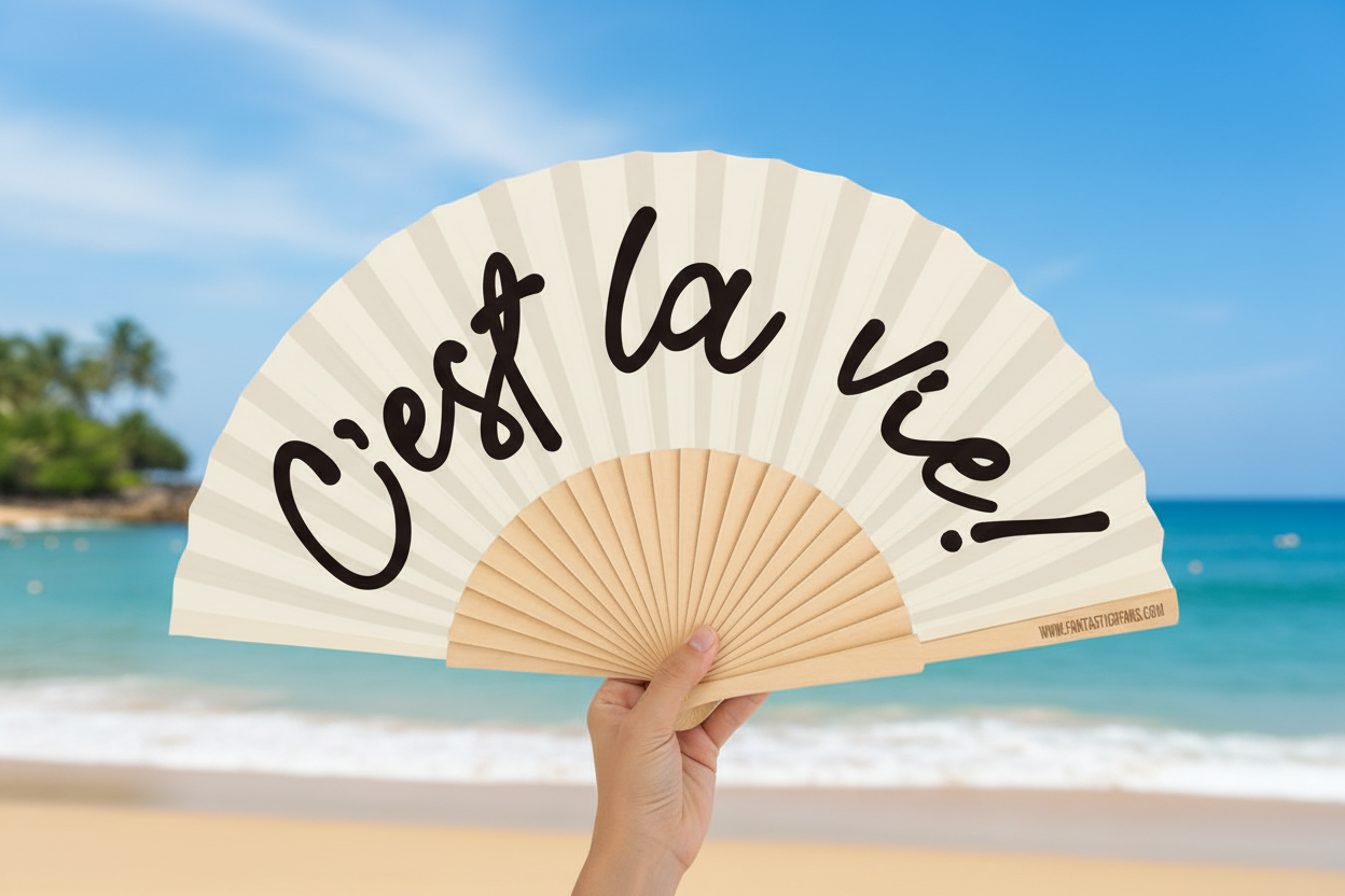Fächer „C’est La Vie“ – 23 cm, Schriftzug-Print, Fantastico Fans Ibiza Fächer Fantastico Fans