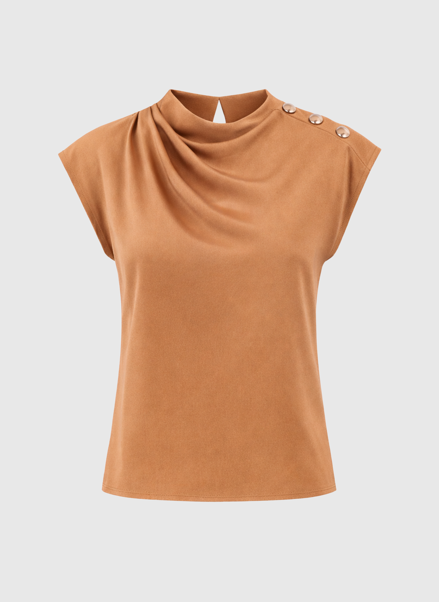 Top – Gr. S, Wildleder-Optik, Muschelausschnitt, goldene Knöpfe | An’ge Bluse An'ge