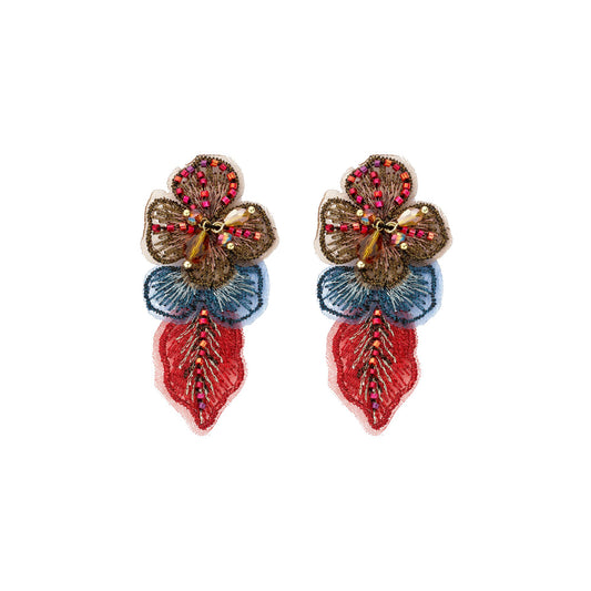 Florale Statement-Ohrringe in Rot, Blau & Gold – Bestickter Ohrschmuck Ohrringe Biba