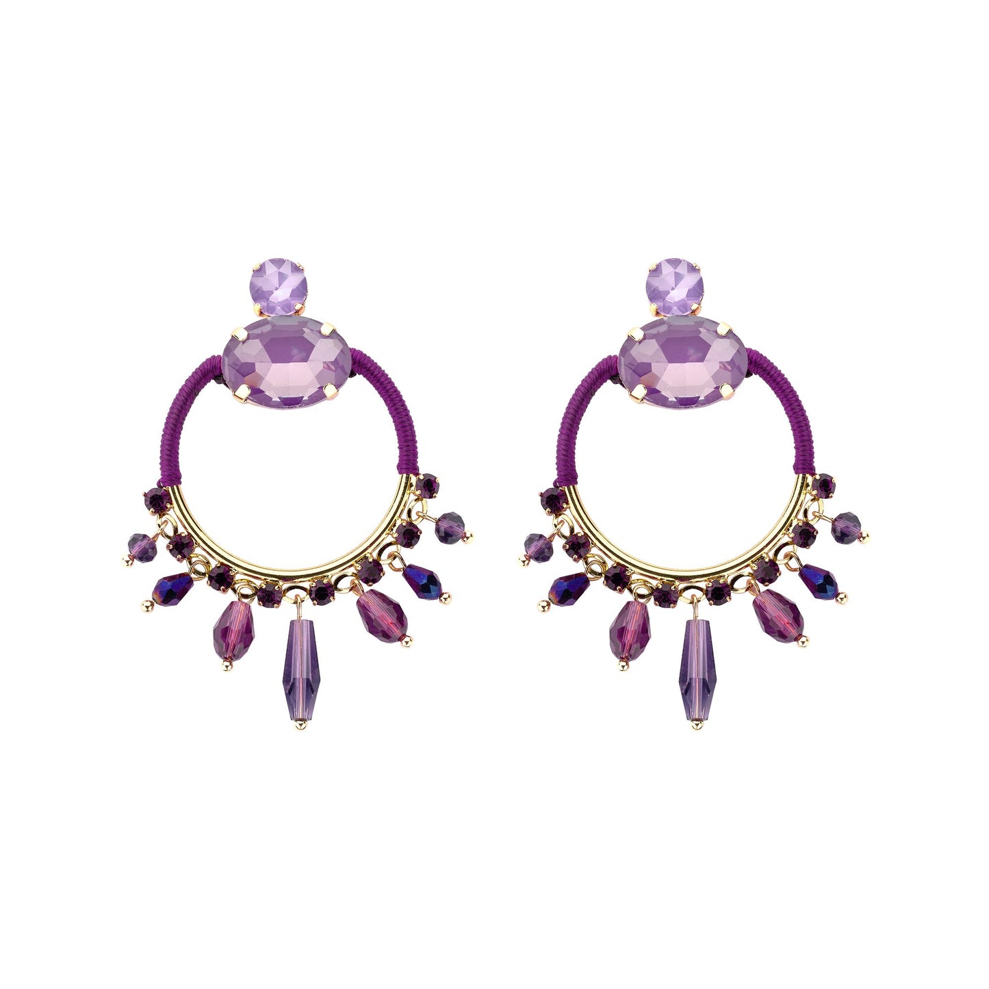 Violette Statement-Ohrringe mit facettierten Kristallen – Glamour & Boho Ohrringe Biba