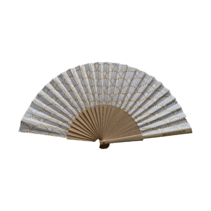 Fächer „Art-Déco“ – 23 cm, goldener Druck auf Weiß, Fantastico Fans Ibiza Fantastico Fans
