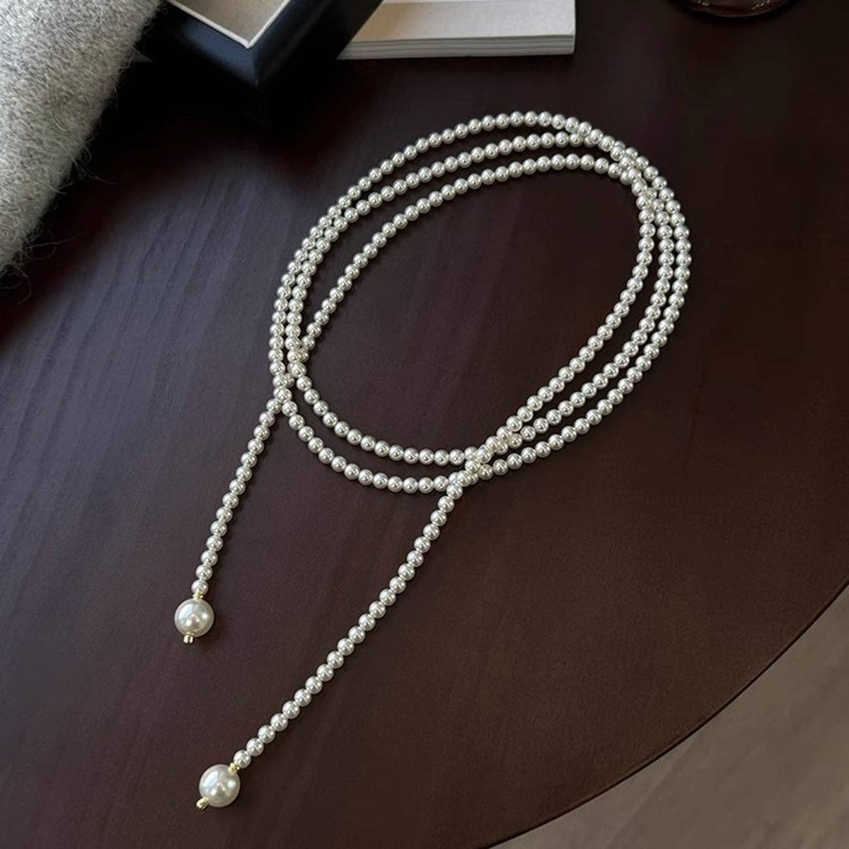 Lange Halskette mit Perlen Pulloverkette Halskette Karma
