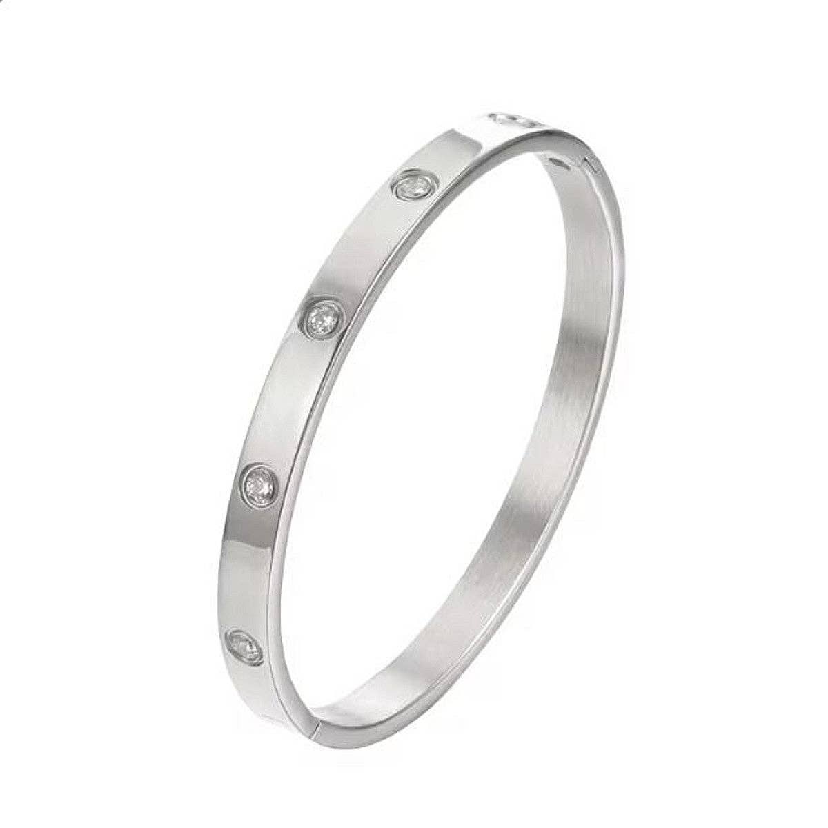 Edelstahl-Armreif mit Ziersteinen – Oval | Silber | Karma Armband Karma