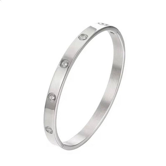 Edelstahl-Armreif mit Ziersteinen – Oval | Silber | Karma Armband Karma