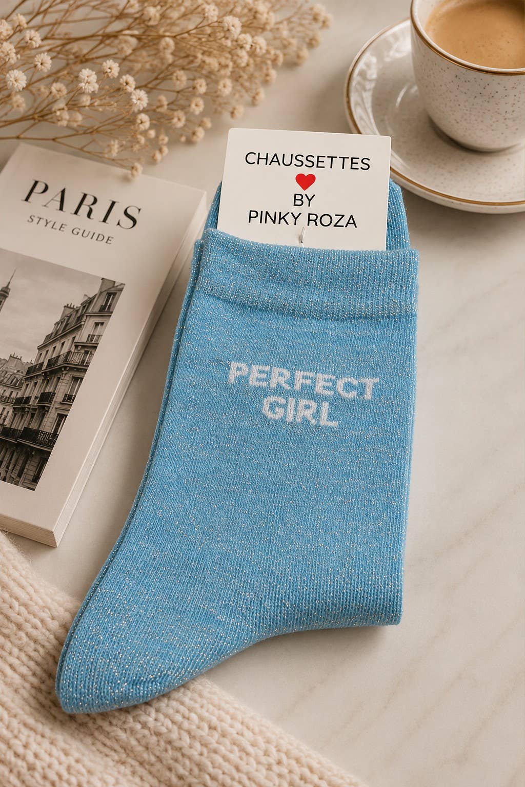 Baumwollsocke „perfect girl“ mit Pailletten – Blau | Taille Unique Socke Pinky Roza
