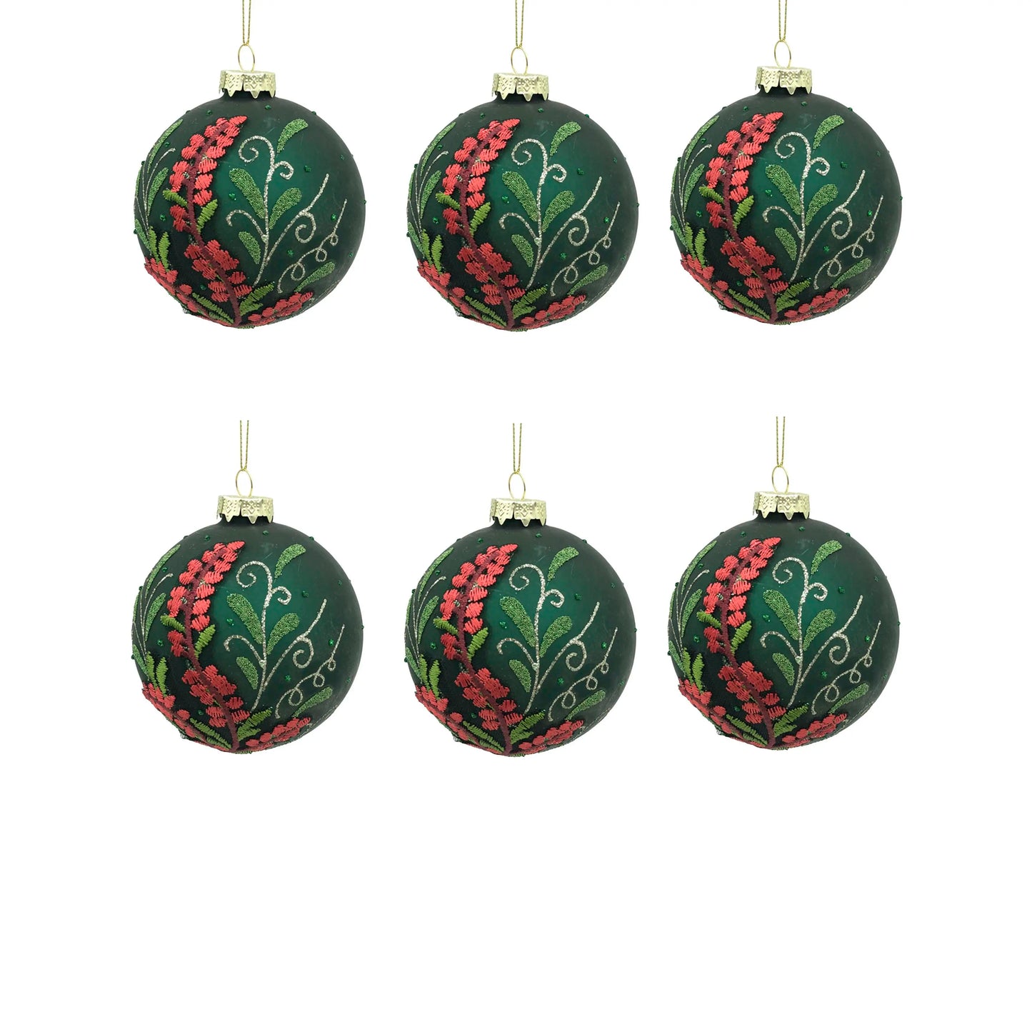 Weihnachtskugel aus Glas mit Stickerei