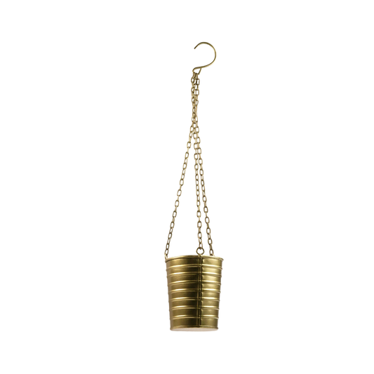 Hängevase im Industriestil – Metallvase mit Kette in Goldoptik
