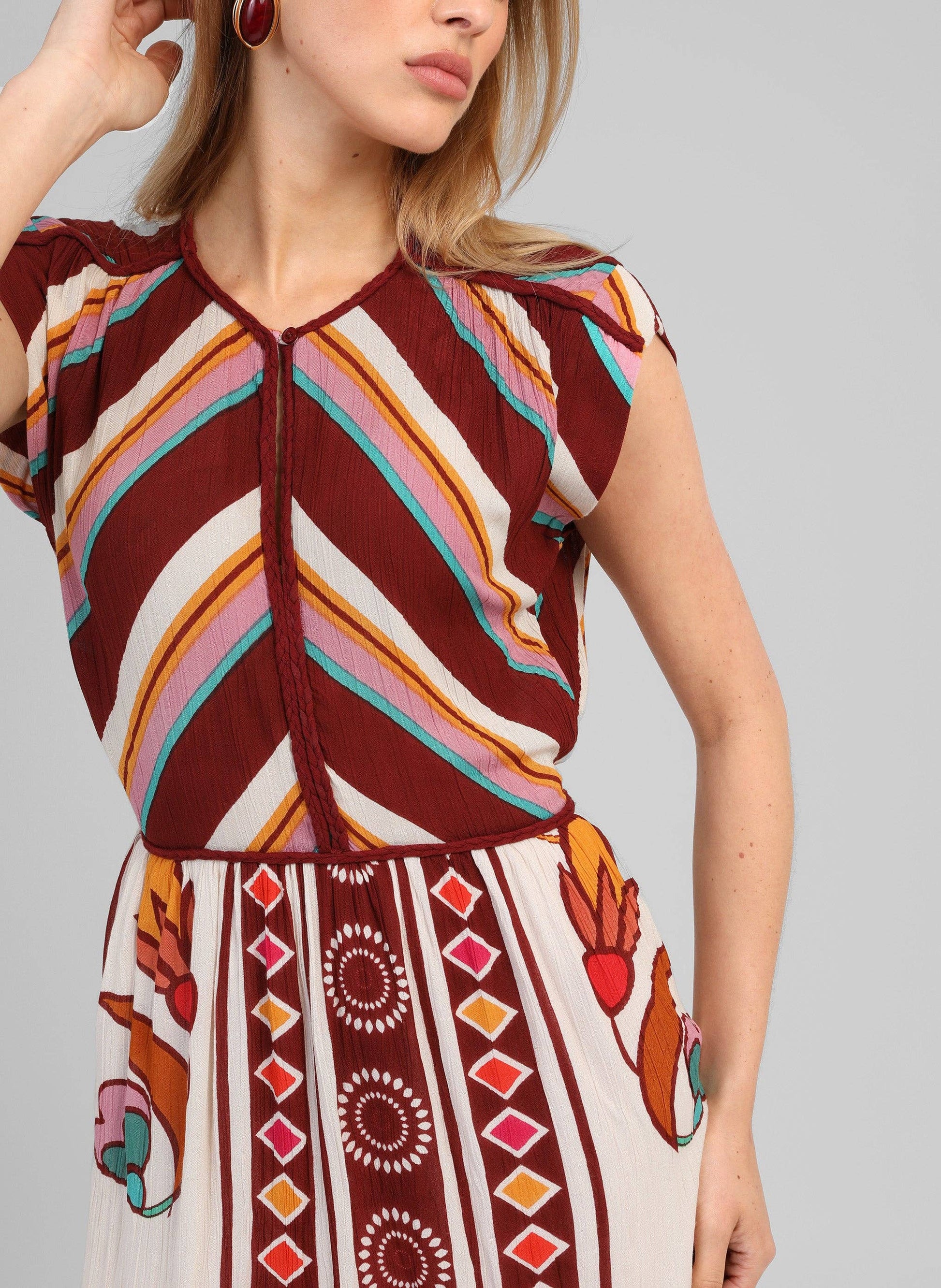 Kleid – Gr. S, bedruckt, tailliert, ärmellos | An’ge Kleid An'ge
