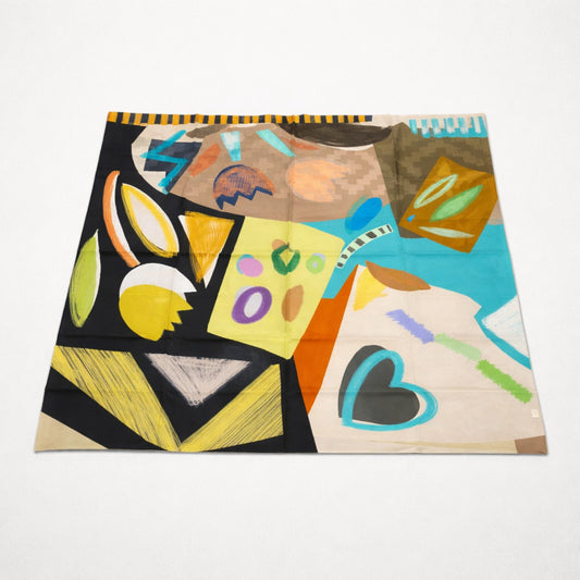 XL Designer-Tuch mit abstraktem Kunst-Print – Baumwolle &amp; Seide Schal Das Zierwerk