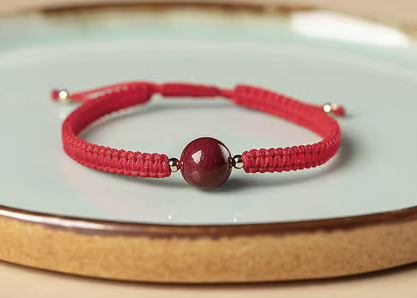 Chinesisches rotes Armband – Naturstein Zinnober | Glücksarmband Unisex
