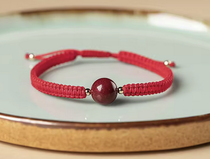 Chinesisches rotes Armband – Naturstein Zinnober | Glücksarmband Unisex