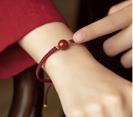 Chinesisches rotes Armband – Naturstein Zinnober | Glücksarmband Unisex