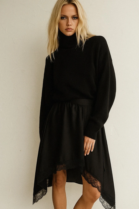 Asymmetrischer Satinrock mit Spitze – feminine Eleganz mit Tiefe Rock Das Zierwerk
