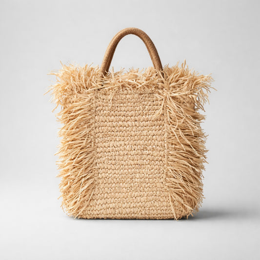 Handgeflochtene Basttasche mit Fransen – Boho Summer Bag Tasche Das Zierwerk