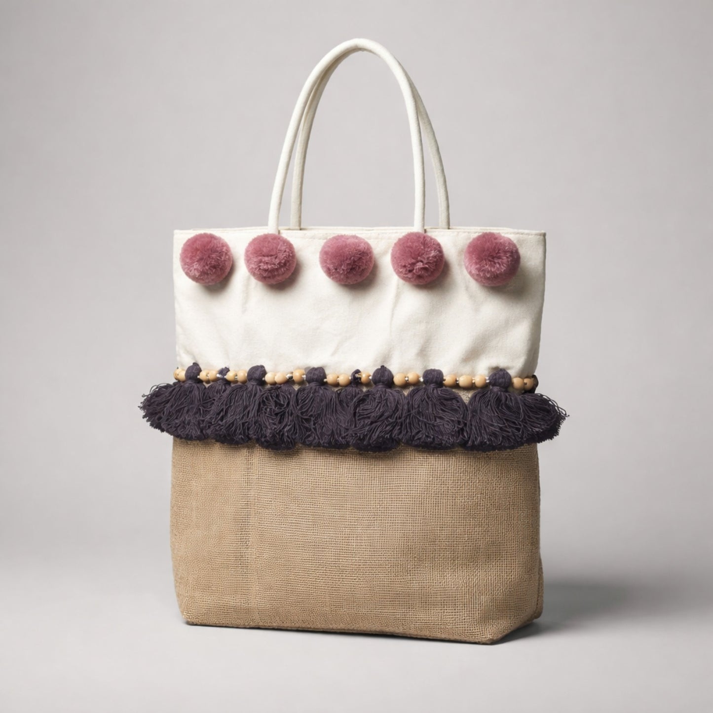 Boho Shopper mit Pompons & Quasten – sommerliche Statement-Tasche Tasche Das Zierwerk