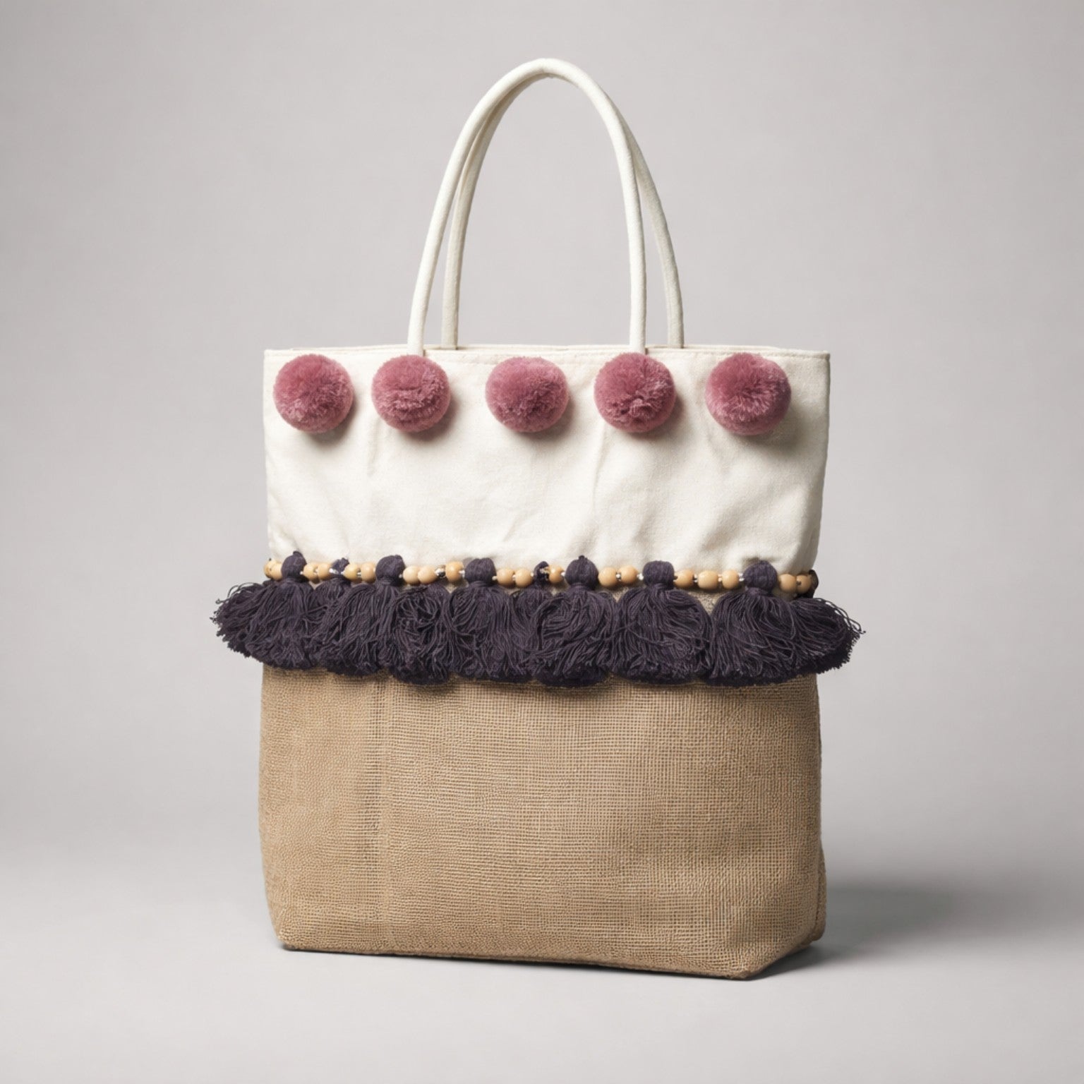 Boho Shopper mit Pompons & Quasten – sommerliche Statement-Tasche Tasche Das Zierwerk
