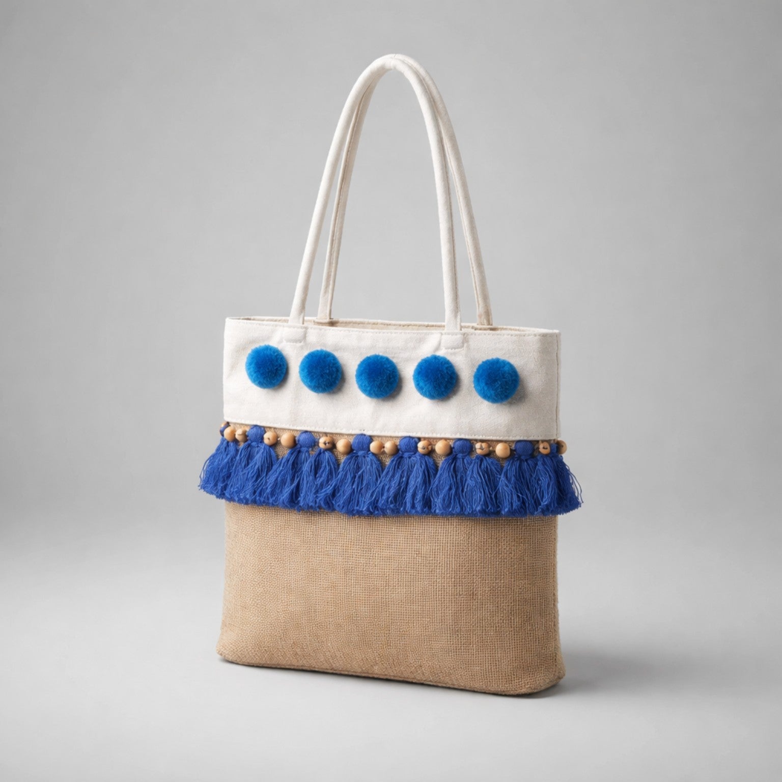 Boho Shopper mit Pompons & Quasten – sommerliche Statement-Tasche Tasche Das Zierwerk