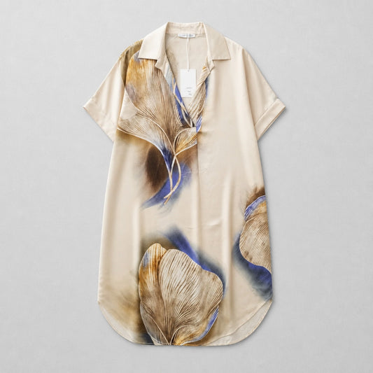 Seiden-Viskose-Kleid mit exklusivem Blattprint – Made in Italy Kleid Das Zierwerk