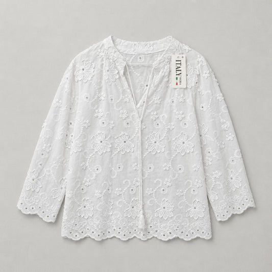 Romantische Spitzenbluse aus 100 % Baumwolle – Made in Italy Bluse Das Zierwerk