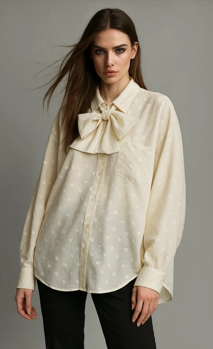 Elegante Voile-Bluse mit Schleife und strukturierten Punkten Bluse Das Zierwerk