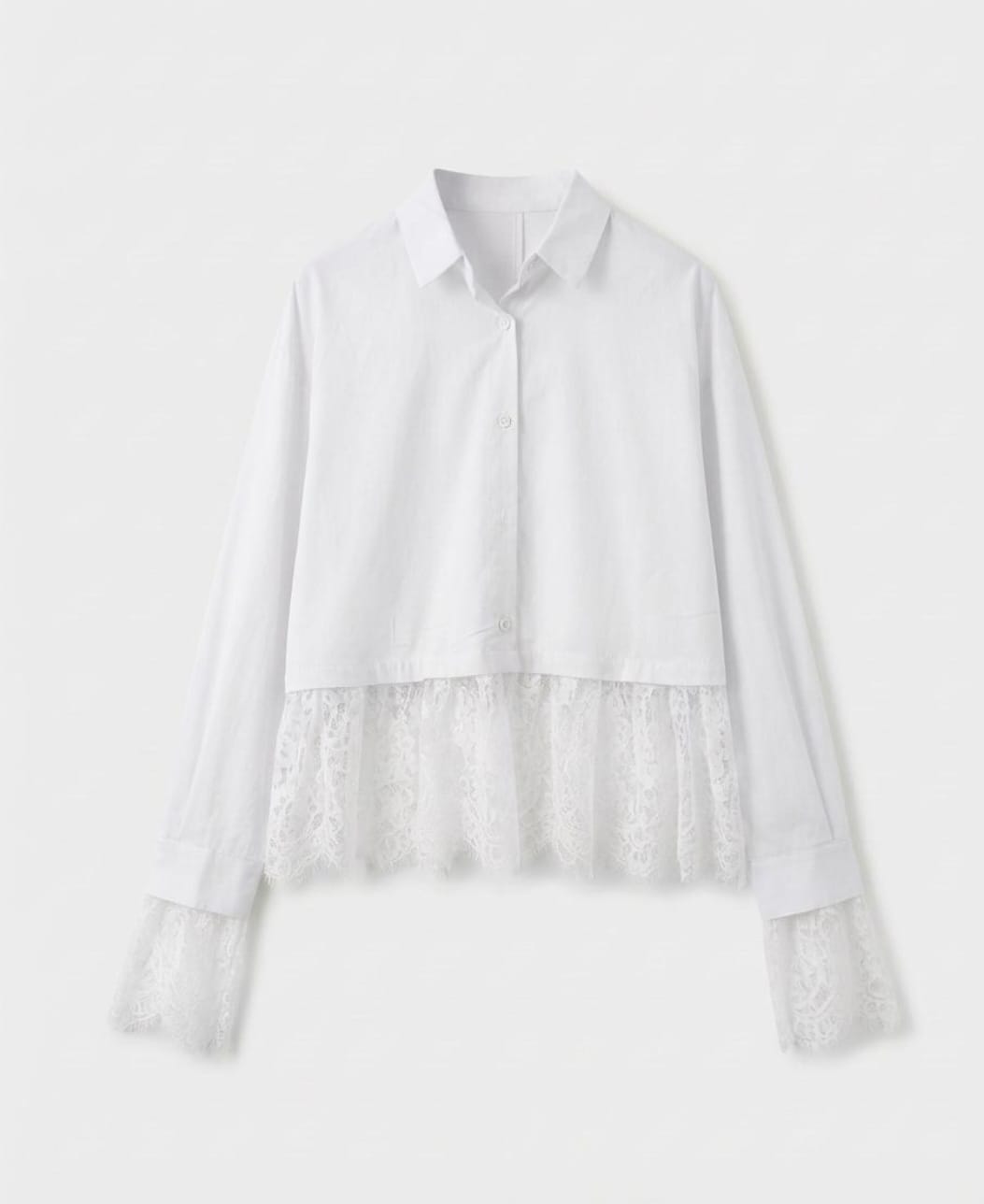 Elegante Baumwollbluse mit zarten Spitzen-Details Bluse Das Zierwerk