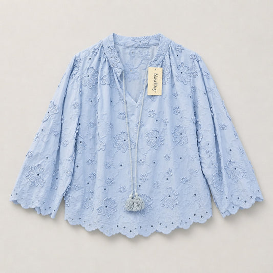 Bluse mit floraler Lochstickerei aus 100 % Baumwolle – Made in Italy Bluse Das Zierwerk