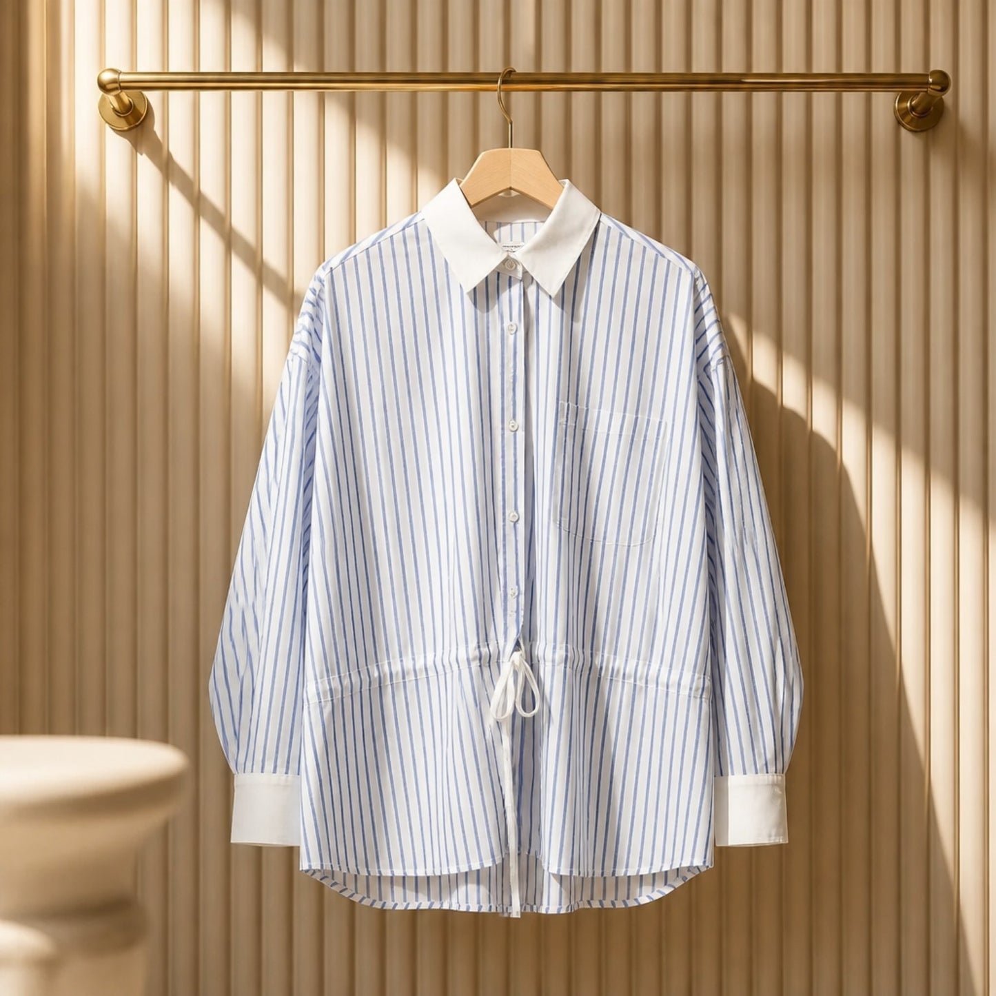 Gestreifte Oversize-Bluse – 100 % Baumwolle, Taillenkordel | Musy Muse