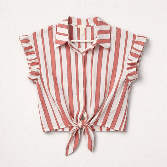 Sommerliche Bluse mit Streifenmuster – Viskose & Leinen Made in Italy Bluse V. Milano