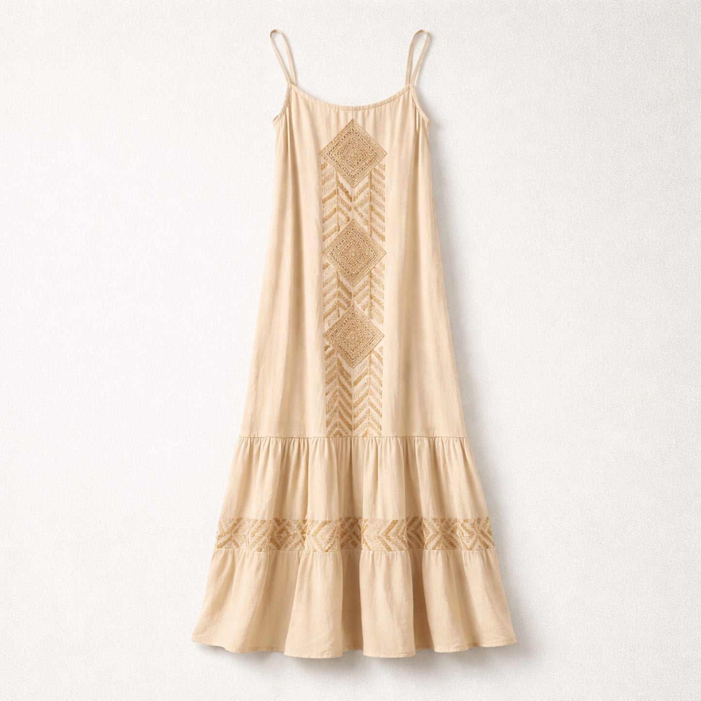 Boho-Maxikleid aus Baumwolle in Beige – luftiges Sommerkleid mit Stickerei Kleid Das Zierwerk