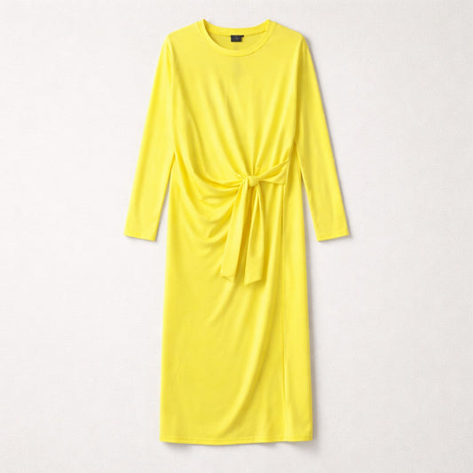 Zitronengelbes Kleid mit Drapierung – Made in Italy Kleid Das Zierwerk