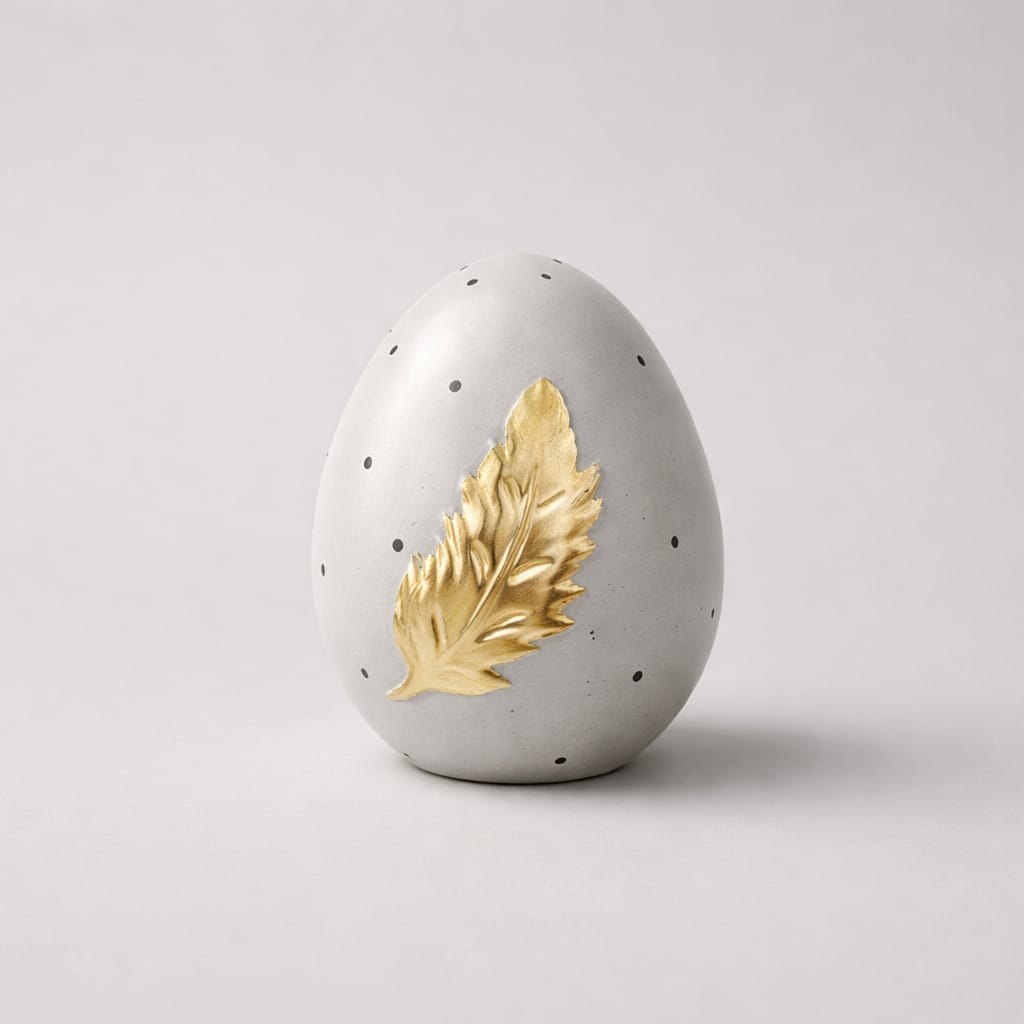 Deko-Ei Grau mit goldenem Blatt – stilvolle Frühlings- & Osterdeko Deko Das Zierwerk