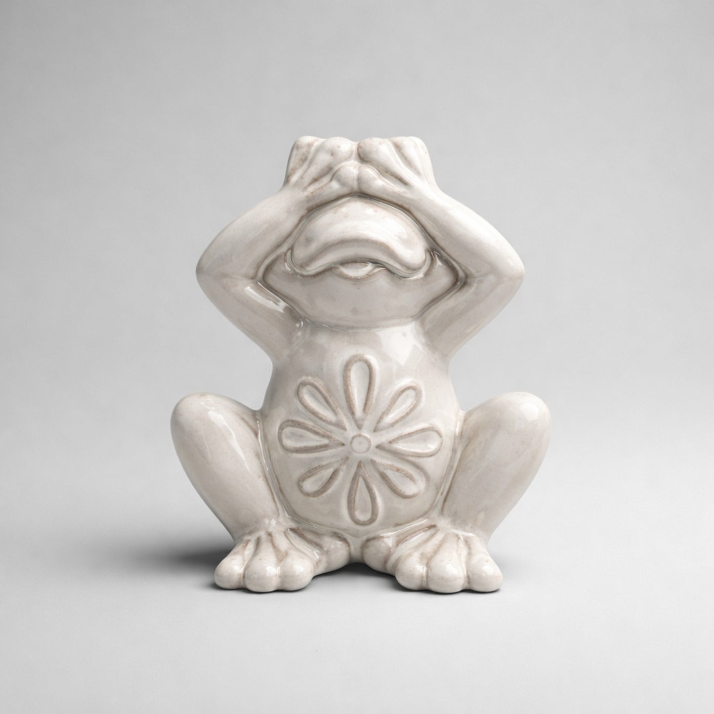 Deko Frosch Figur – „Nichts sehen“ Keramikfigur in Creme Deko Gilde