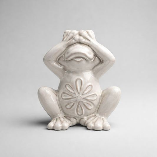 Deko Frosch Figur – „Nichts sehen“ Keramikfigur in Creme Deko Gilde
