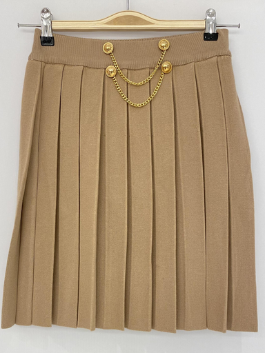 Faltenrock Camel mit goldfarbener Kette & Zierknöpfen