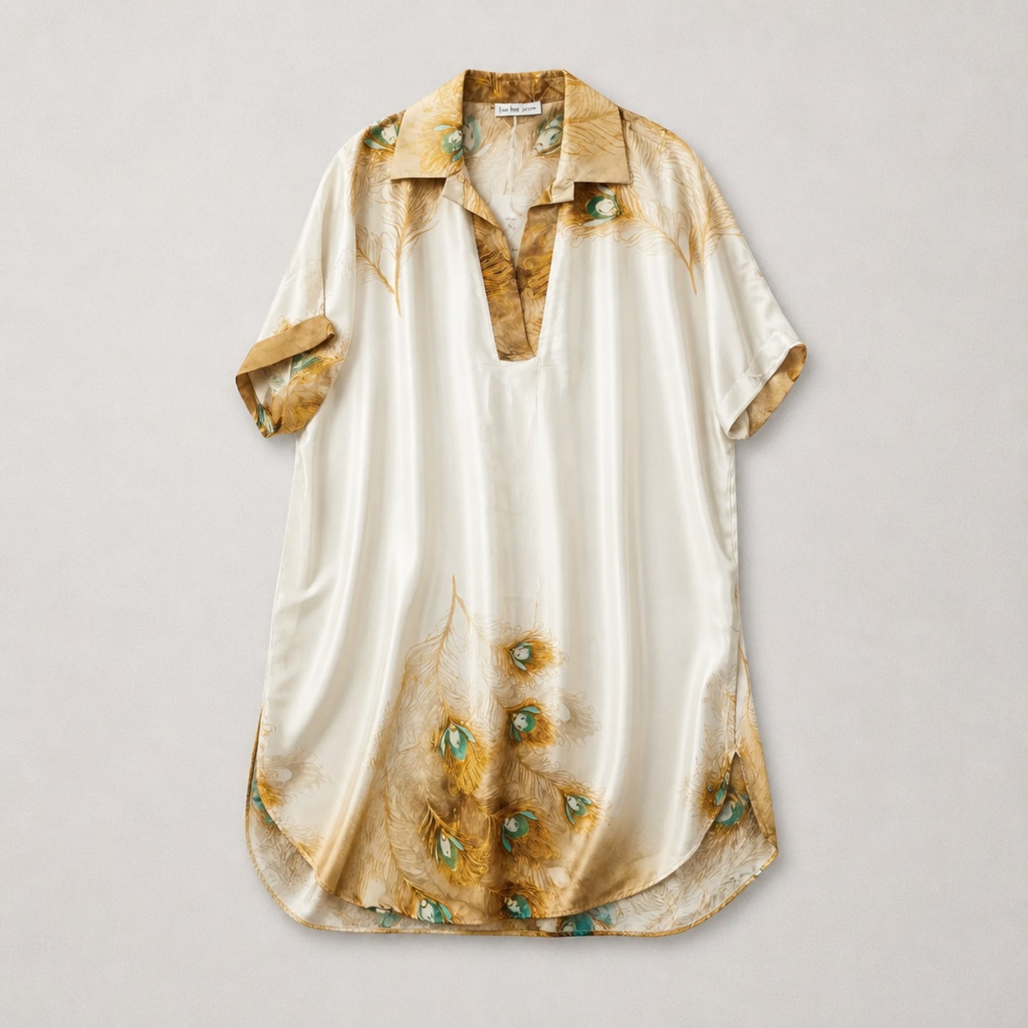 Seiden-Viskose-Tunika mit Pfauenfeder-Print – Made in Italy