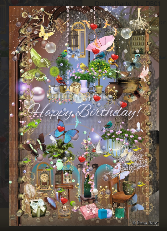 Doppelkarte „Happy Birthday“ von Ilona Reny – Artprint B6 mit Umschlag, handsigniert
