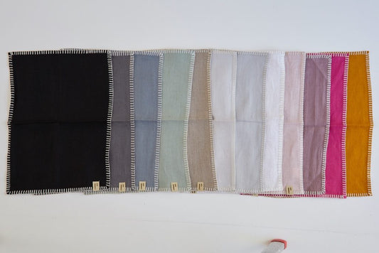 Geschirrtuch Leinen Schwarz mit dekorativer Ziernaht – 100 % Leinen, stonewashed