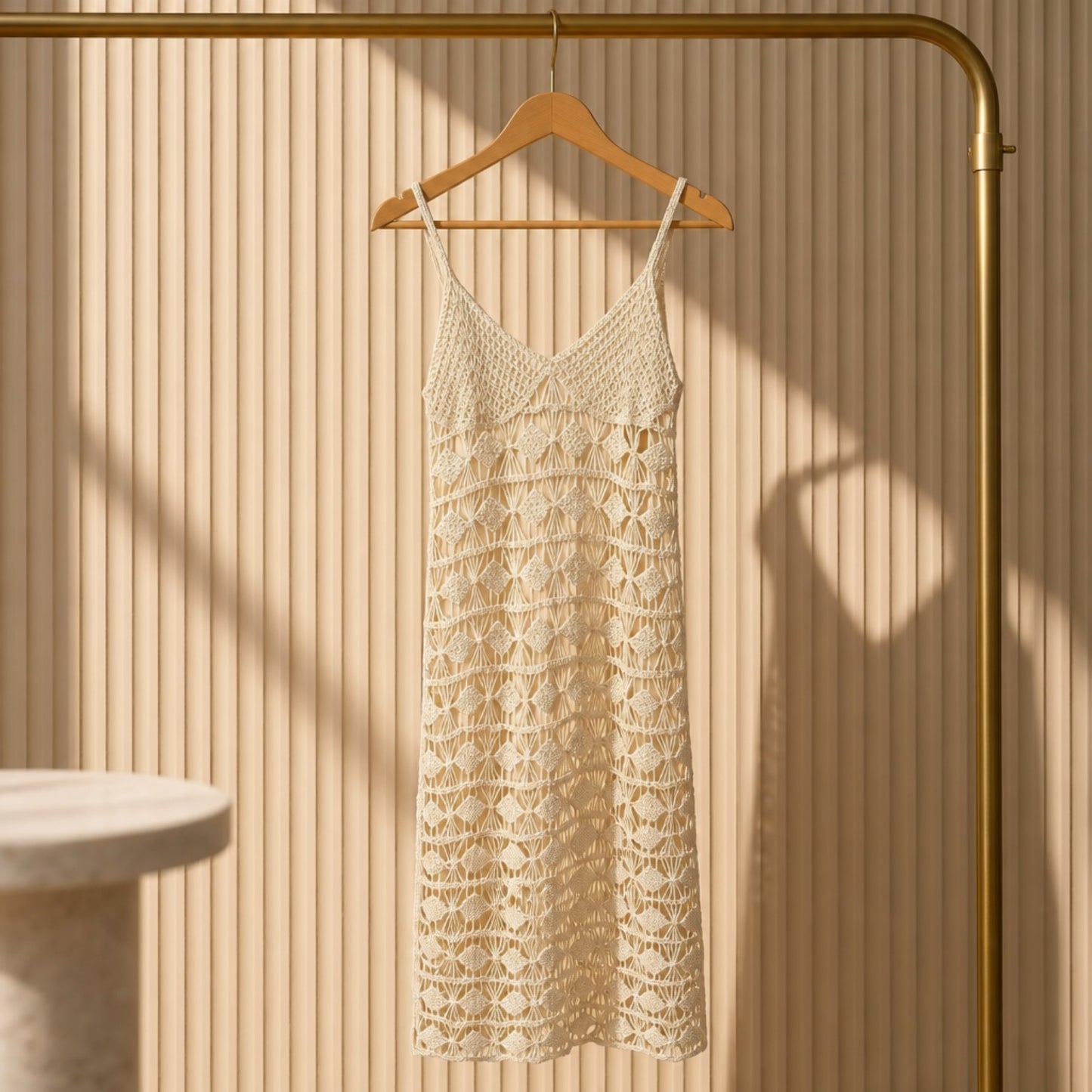 Häkelkleid mit Unterkleid in Creme – Boho Summer Look