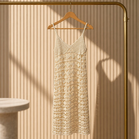 Häkelkleid mit Unterkleid in Creme – Boho Summer Look Kleid Das Zierwerk