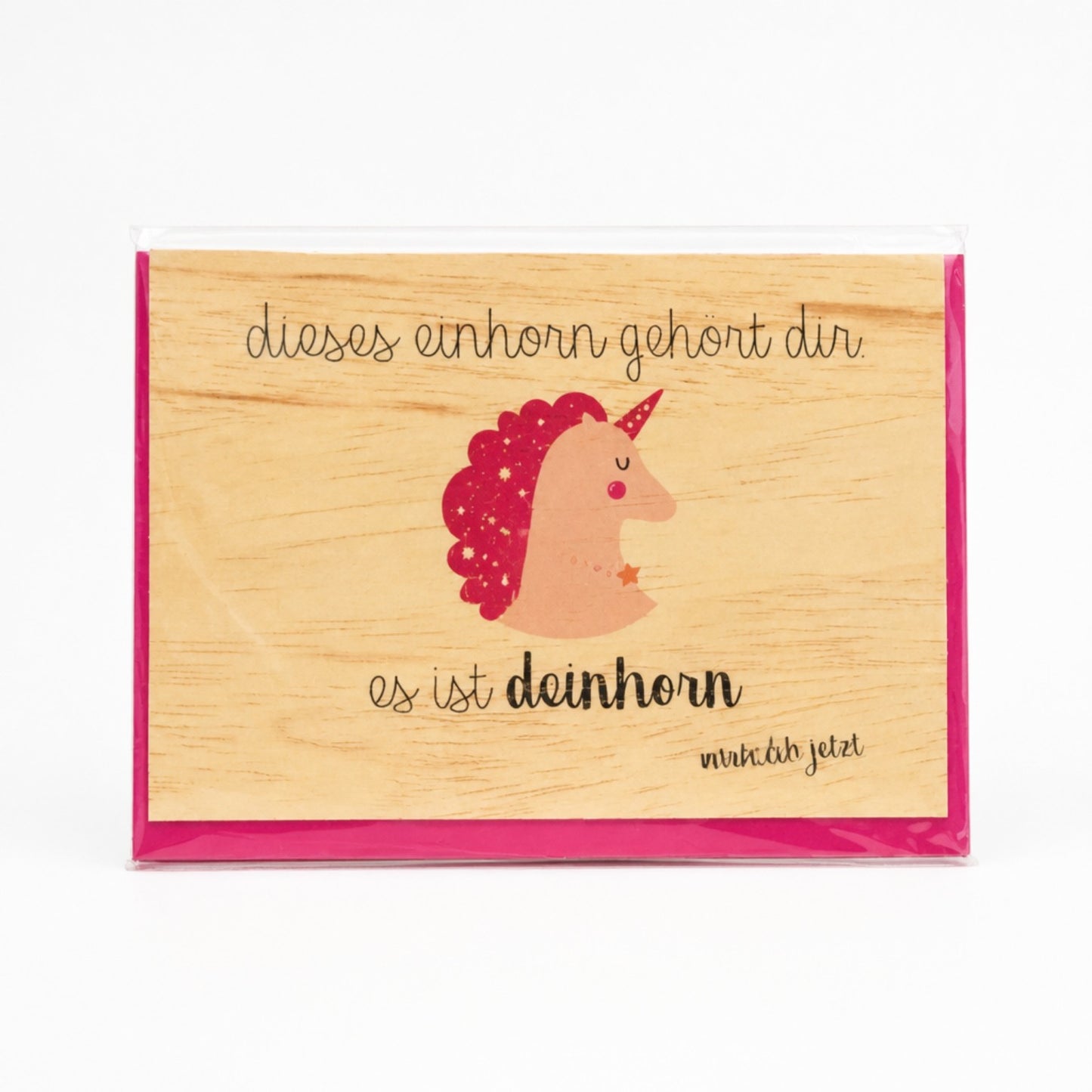 Holz-Klappkarte „Dieses Einhorn gehört dir … es ist deinhorn“ – Humorvolle Grußkarte aus echtem Holz