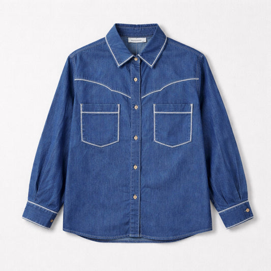 Jeansbluse mit Ziernähten – 100 % Baumwolle Bluse Das Zierwerk