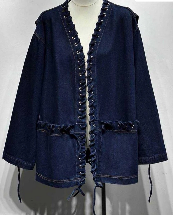 Denimjacke „Lace-Up“ in Dunkelblau