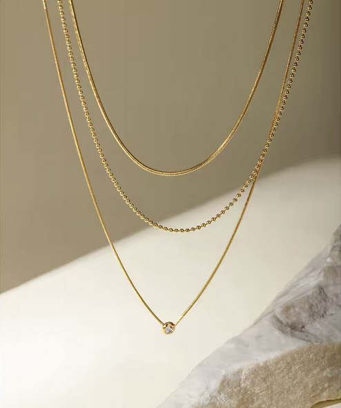 Dreifachkette mit Strass – Edelstahl