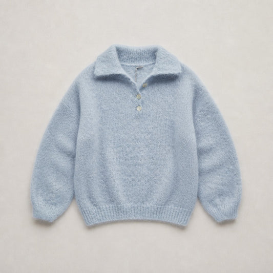Kid-Mohair Pullover mit Polokragen – Hellblau Pullover Das Zierwerk