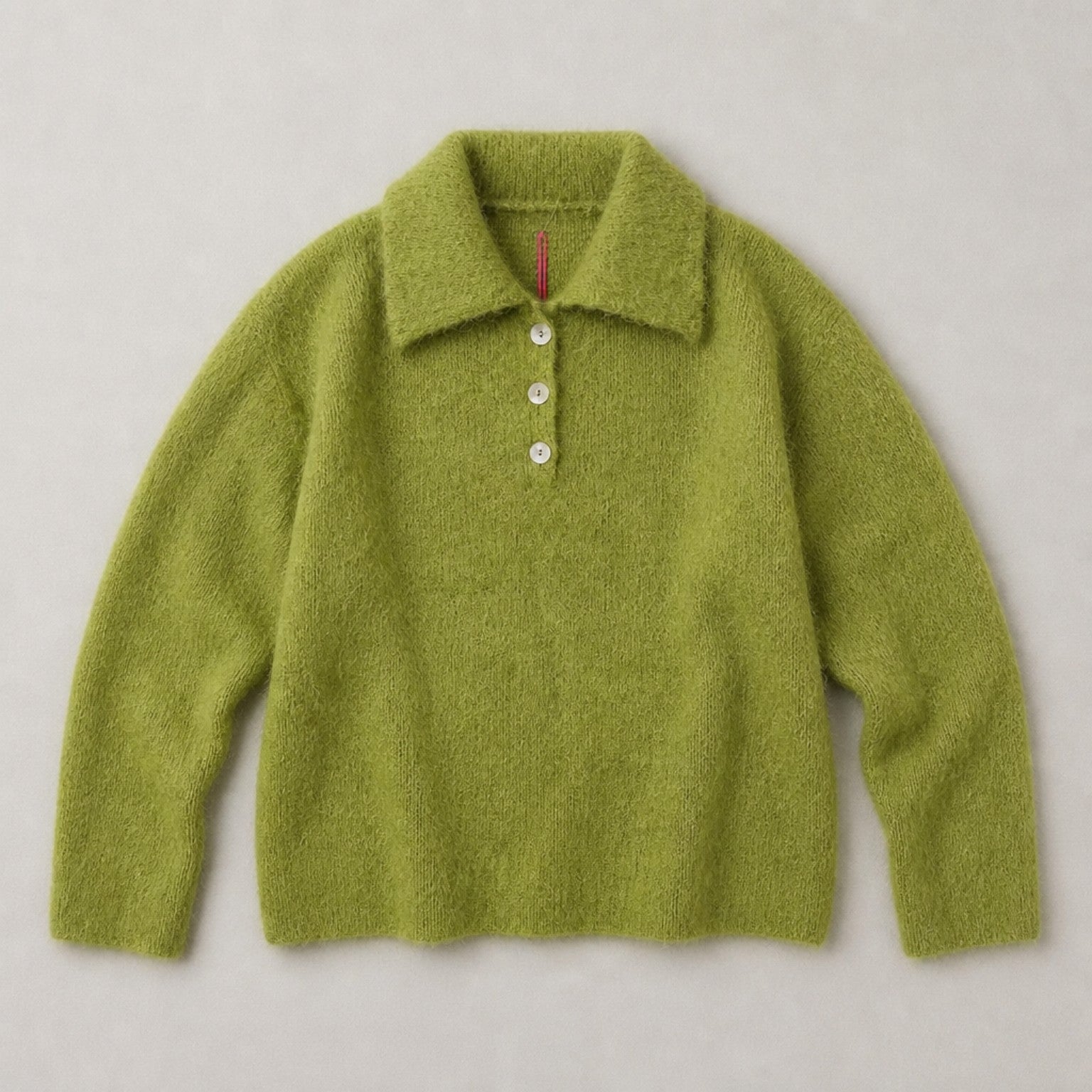 Kid-Mohair Pullover mit Polokragen – Grün Pullover Das Zierwerk