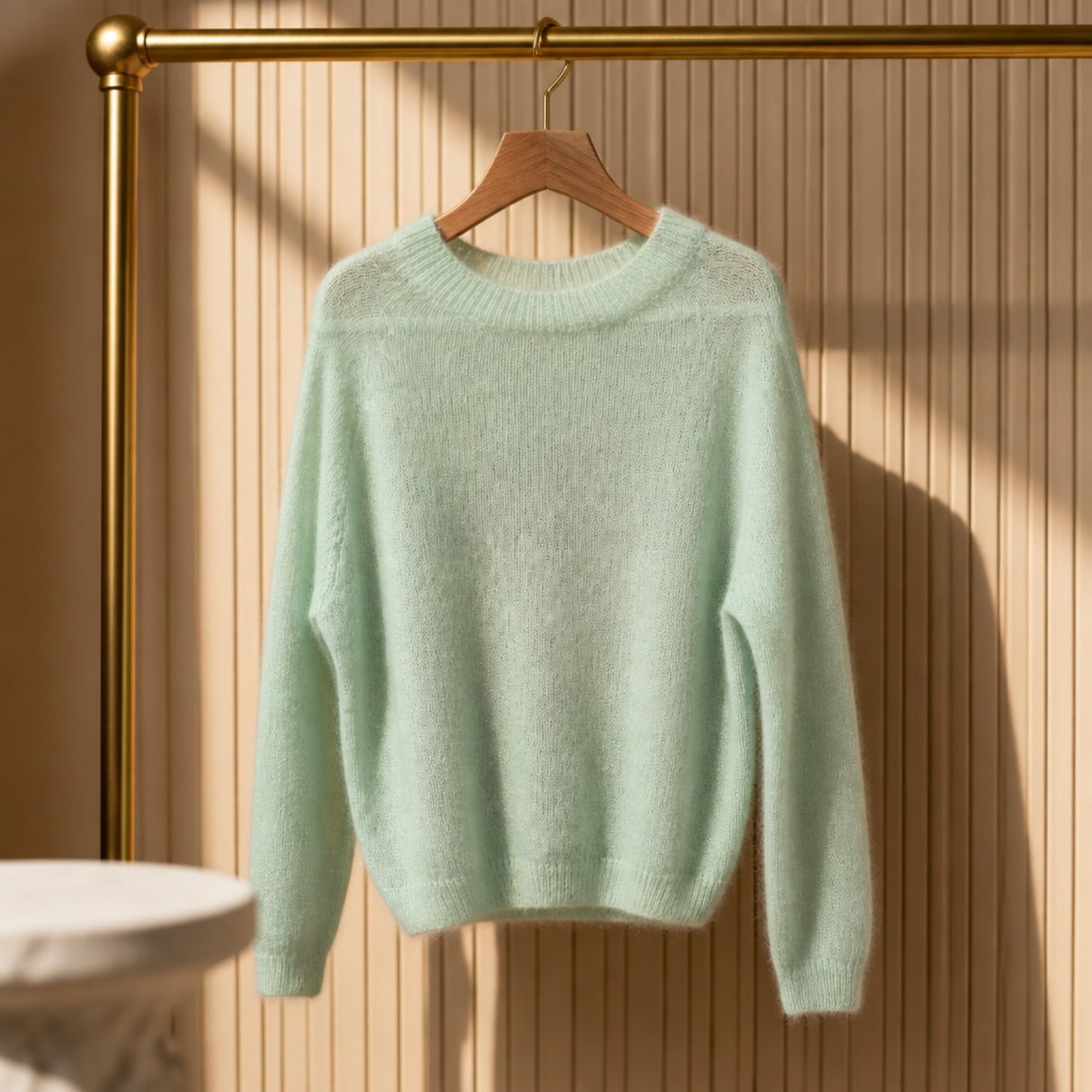Kid-Mohair-Pullover in Mint – Flauschig, leicht & Made in Italy