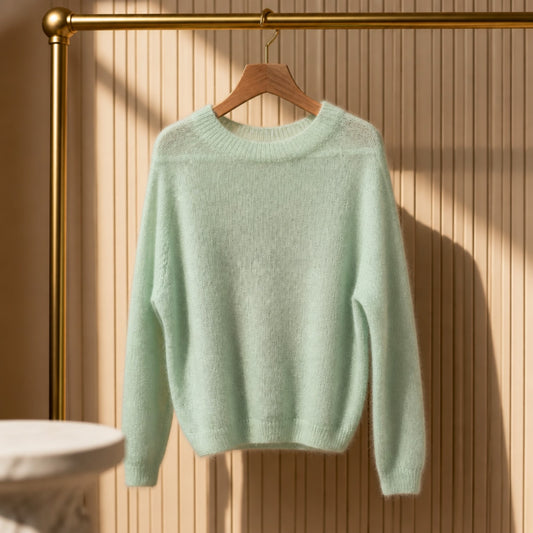 Kid-Mohair-Pullover in Mint – Flauschig, leicht & Made in Italy