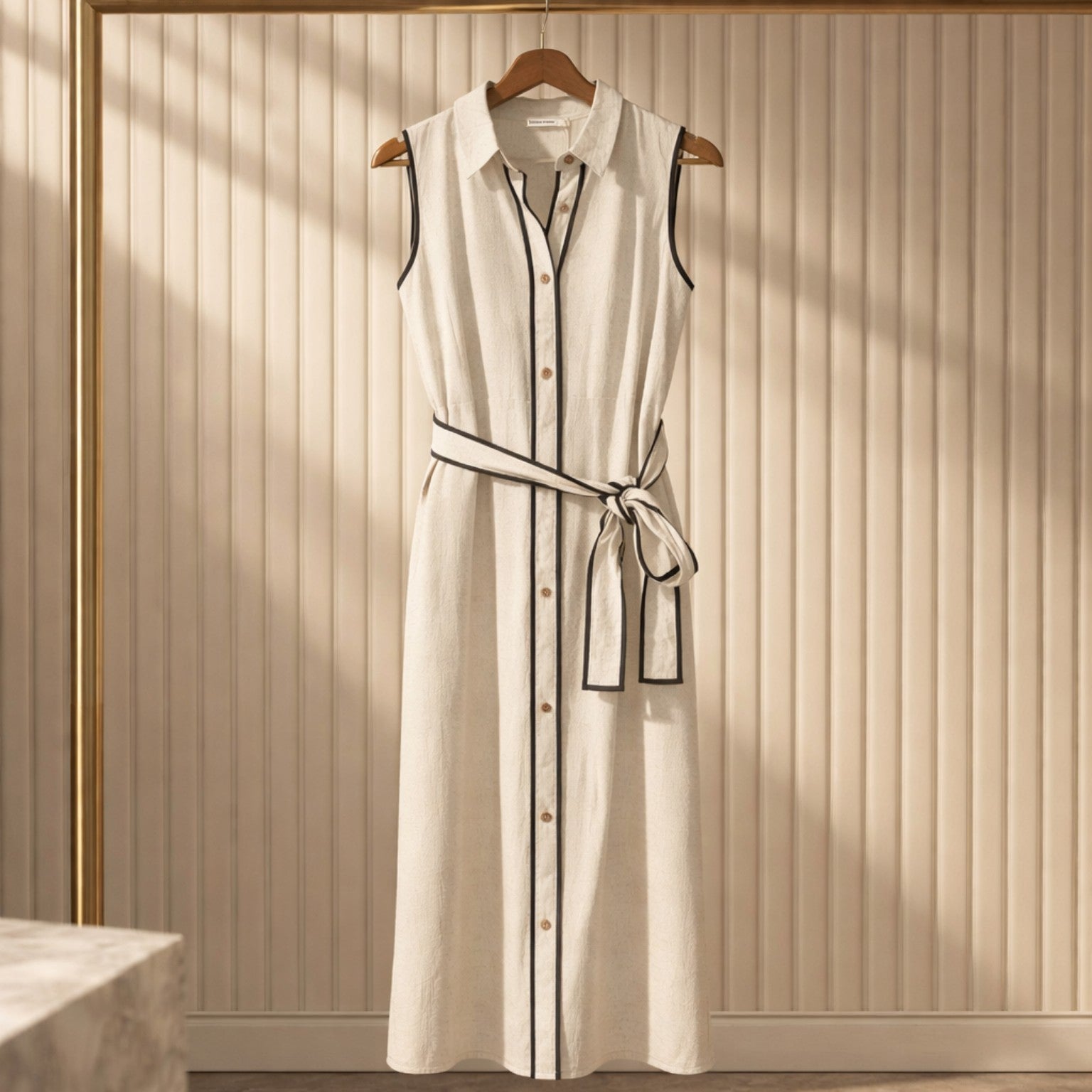 Ärmelloses Leinen-Baumwollkleid mit Bindegürtel – elegant & zeitlos Kleid Das Zierwerk